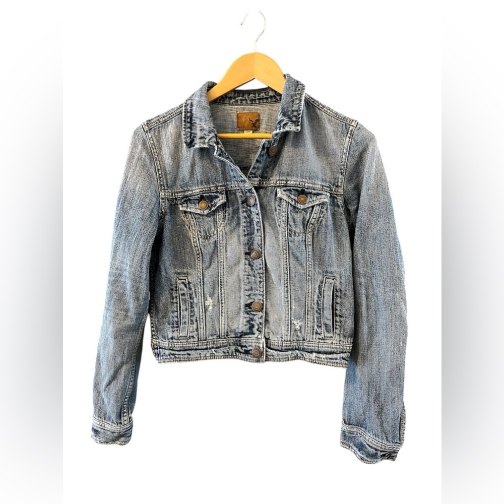 Custom Embroidered Guitar and Floral American Eagle Jean Jacket - Picture 2 of 8